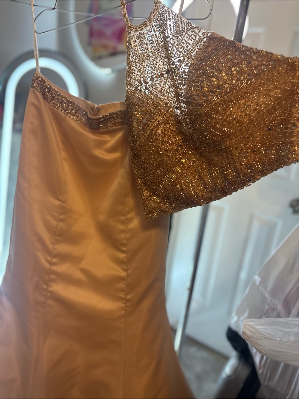 Rachel Allan Gold Beaded Two-Piece Evening Dress - Picture 4 of 7